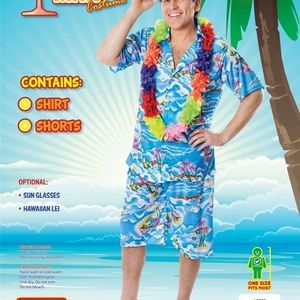 Hawaii Party Guy Blue Palm Shirt & Shorts Hawaiian Beach